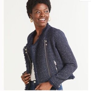 Blank NYC Navy Tweed Frayed Moto Jacket